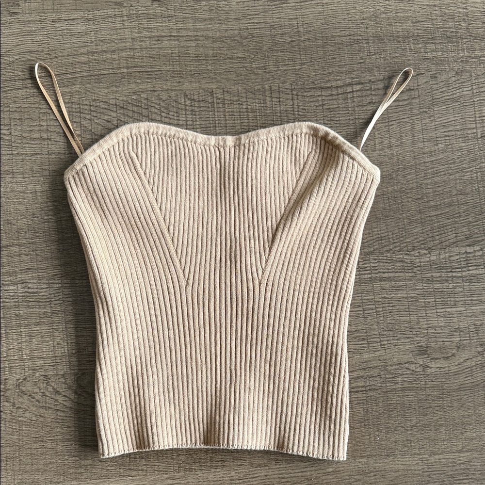 Express Beige Ribbed Strapless Top - Picture 5 of 5